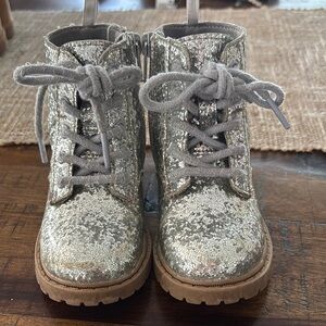 Silver Glitter Lace-Up Boots